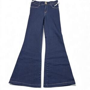 ELA Flare Jeans Womens Size 8 Dark Wash Blue Low Rise Wide Leg Stretch Denim